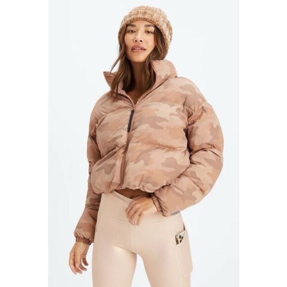 Fabletics Pink Tan Camo Puffer Jacket